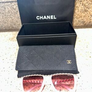 CHANEL Pink Sunglasses with Quilted Case